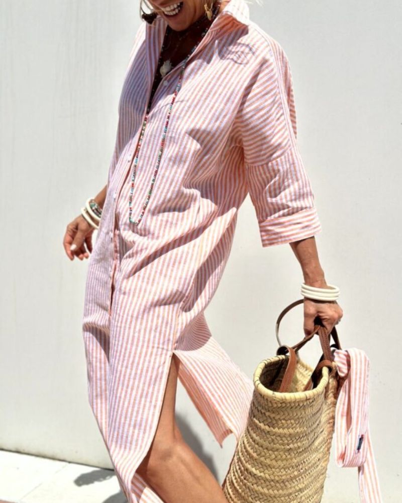 Camille | Striped Lace Shirt Dress