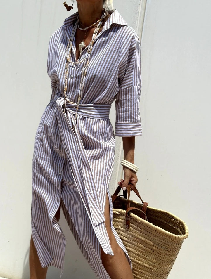 Camille | Striped Lace Shirt Dress