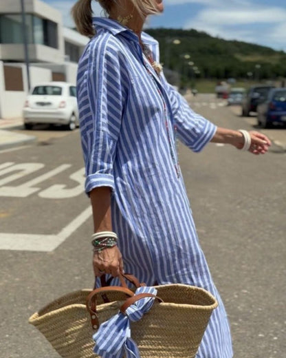 Camille | Striped Lace Shirt Dress