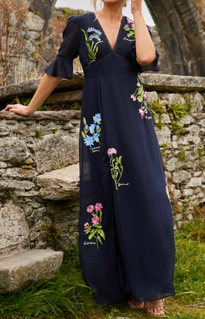 Navy Bloom Embroidered Dress