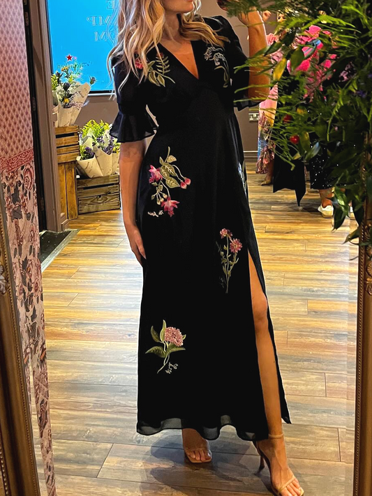Navy Bloom Embroidered Dress